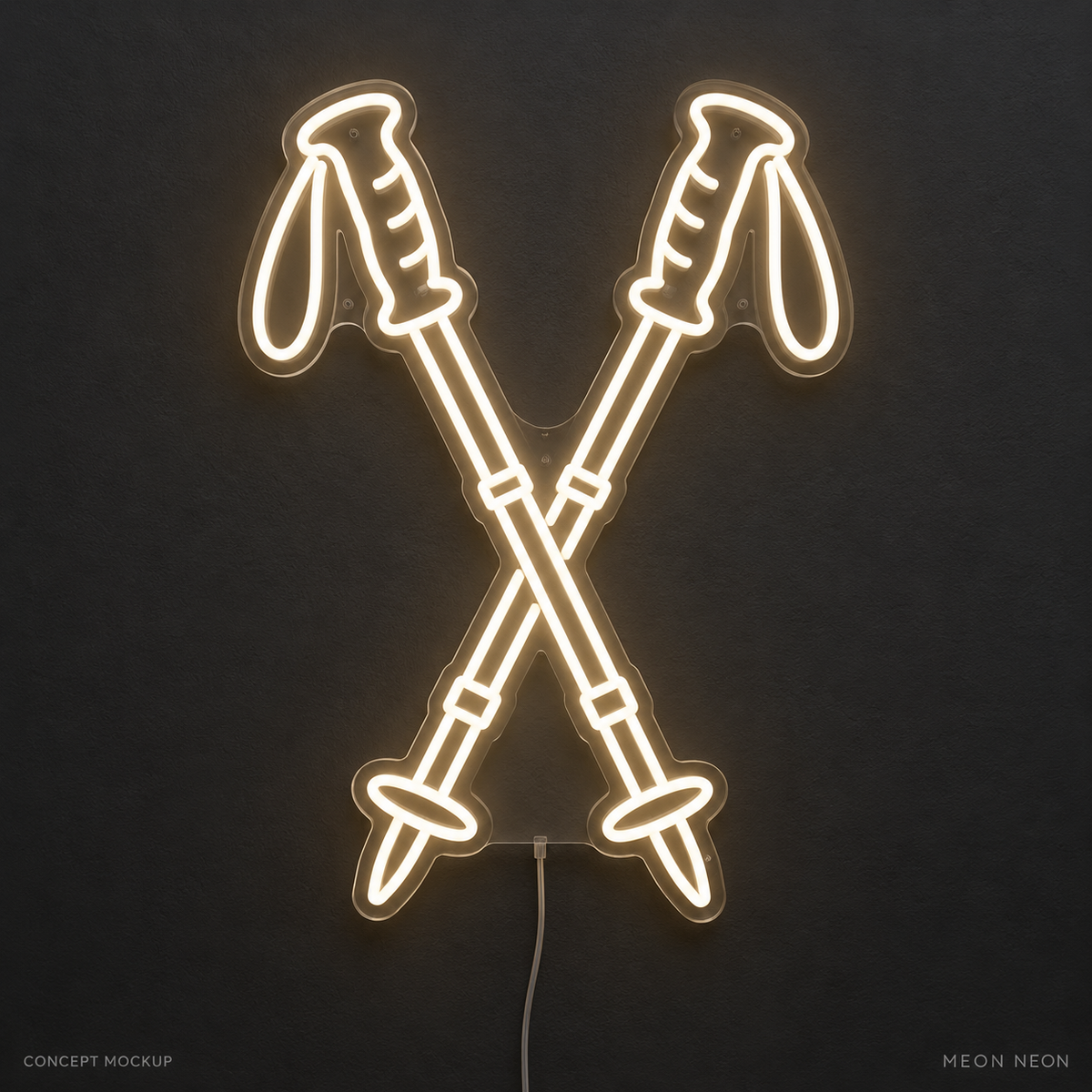 Trekking Poles Warm White LED neon concept mockup
