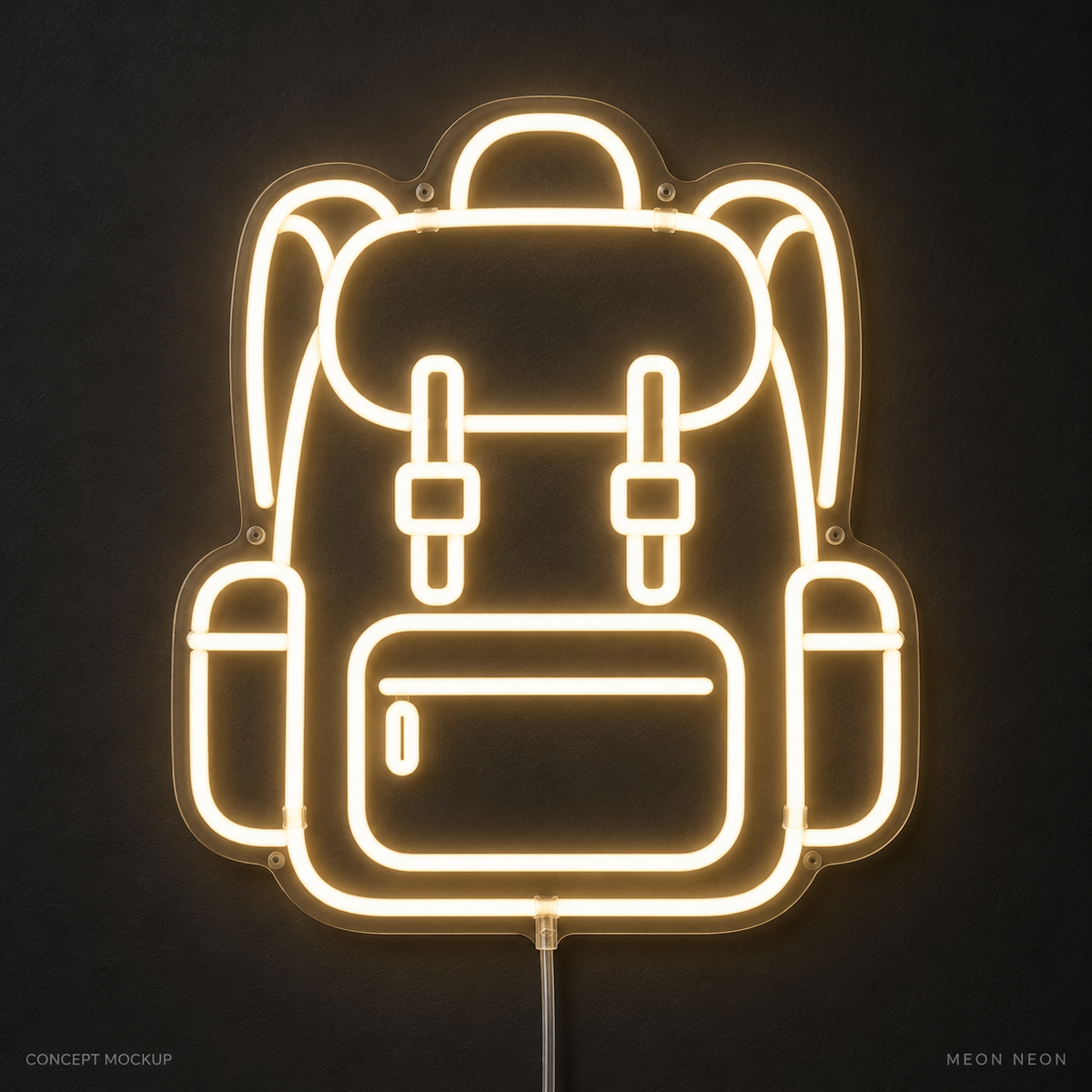 Hiking Backpack Warm White LED neon concept mockup