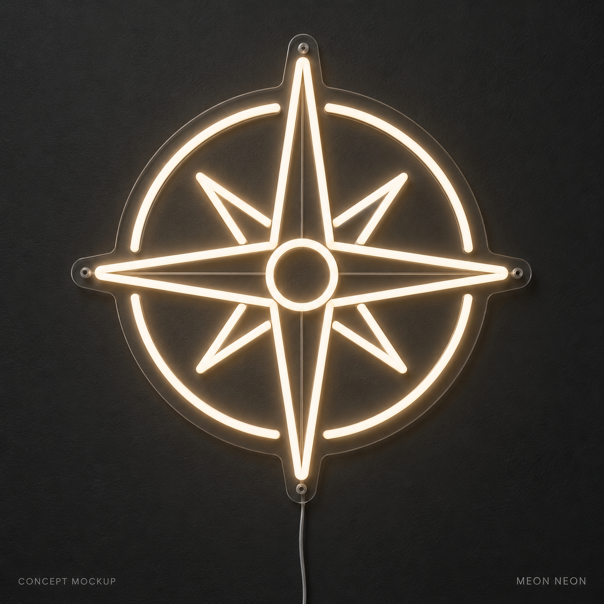 Compass Rose Warm White LED neon concept mockup