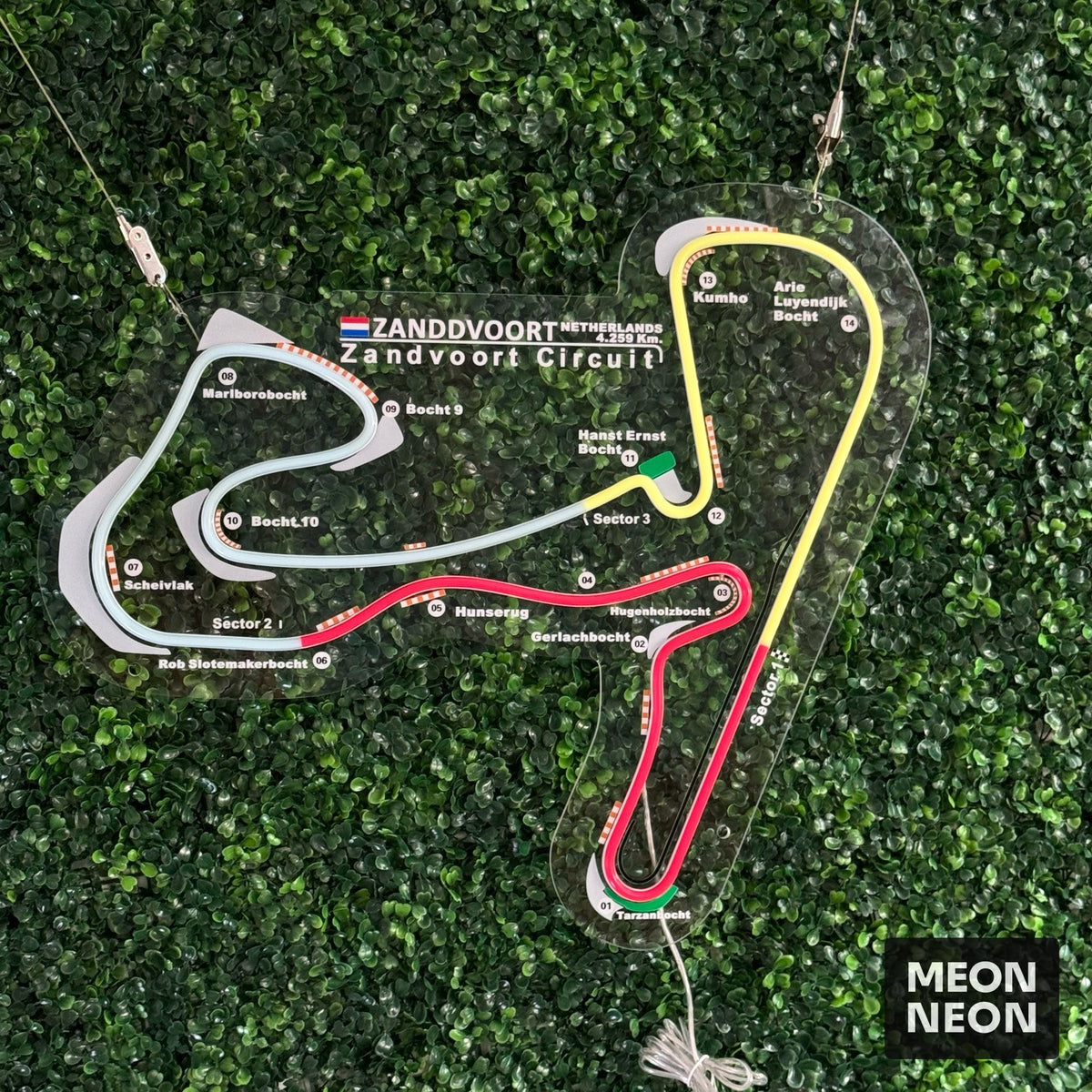 Zandvoort Circuit LED Neon Sign, real photo of a finished Meon Neon sign, lit