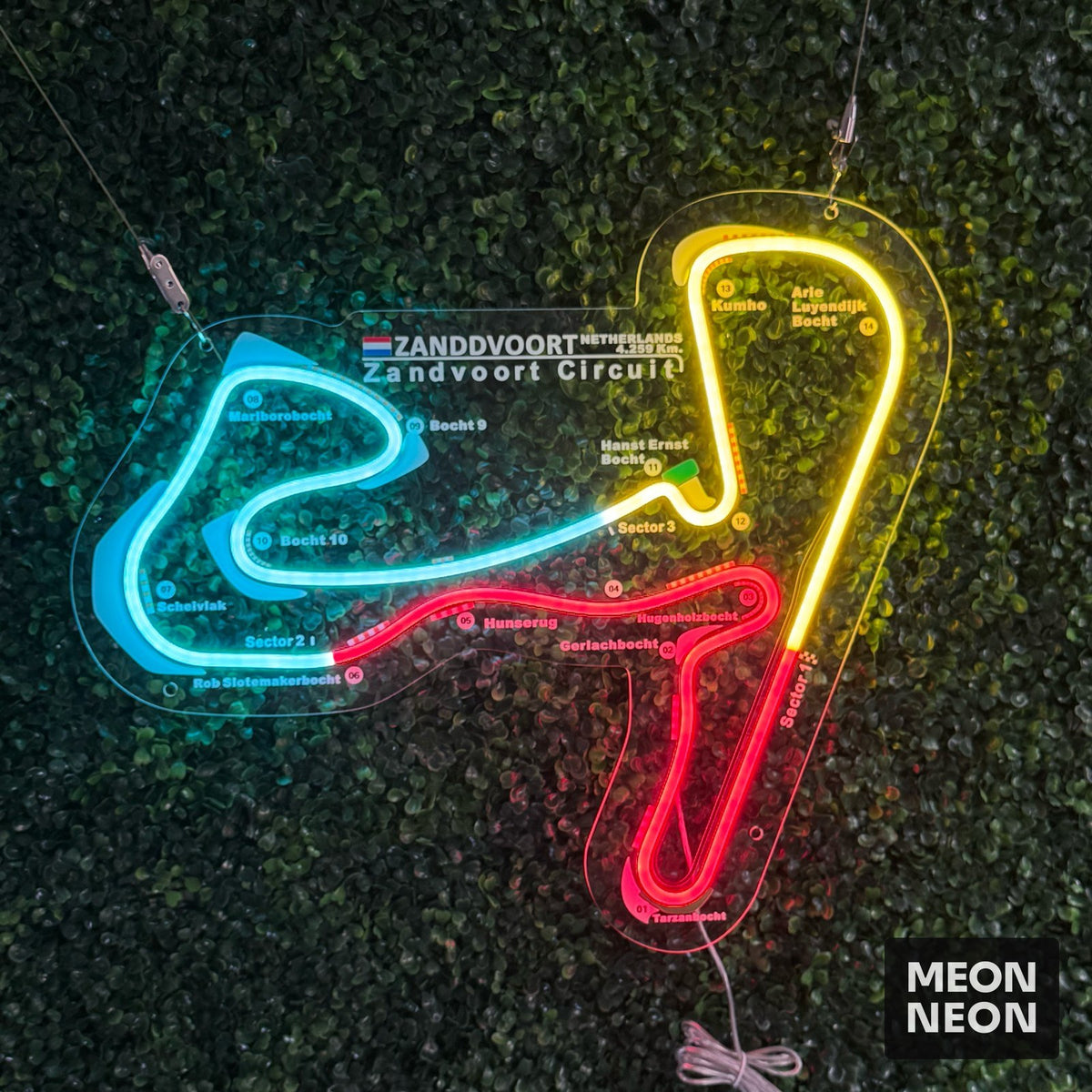 Zandvoort Circuit LED Neon Sign, real photo of a finished Meon Neon sign, lit